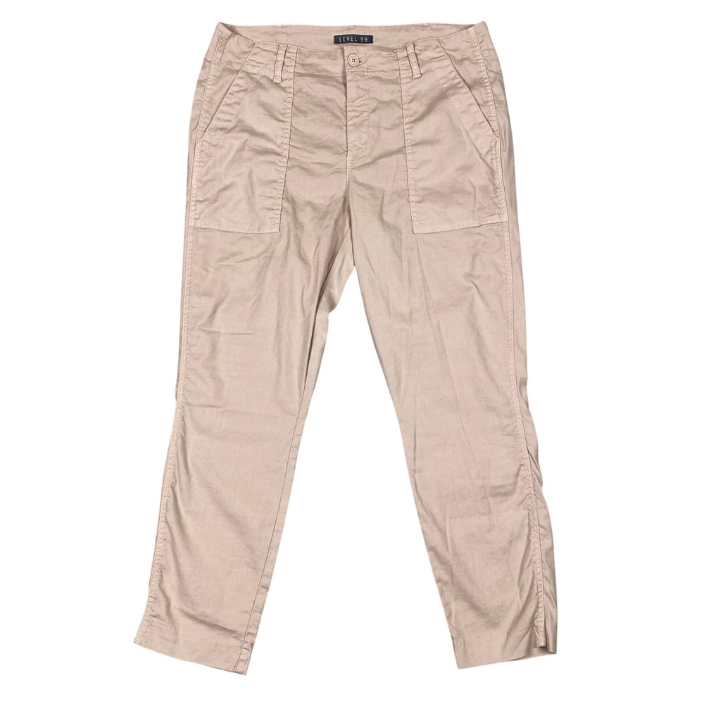 Level 99 Linen Blend Utility Cargo Straight Ankle Pants Womens 31 Pink Petals